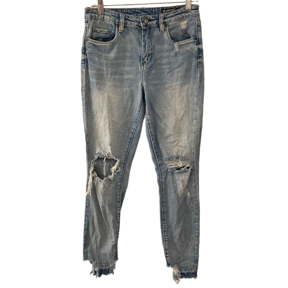 BlankNYC Jeans Womens 27 The Bond Medium Wash Distressed Raw Hem